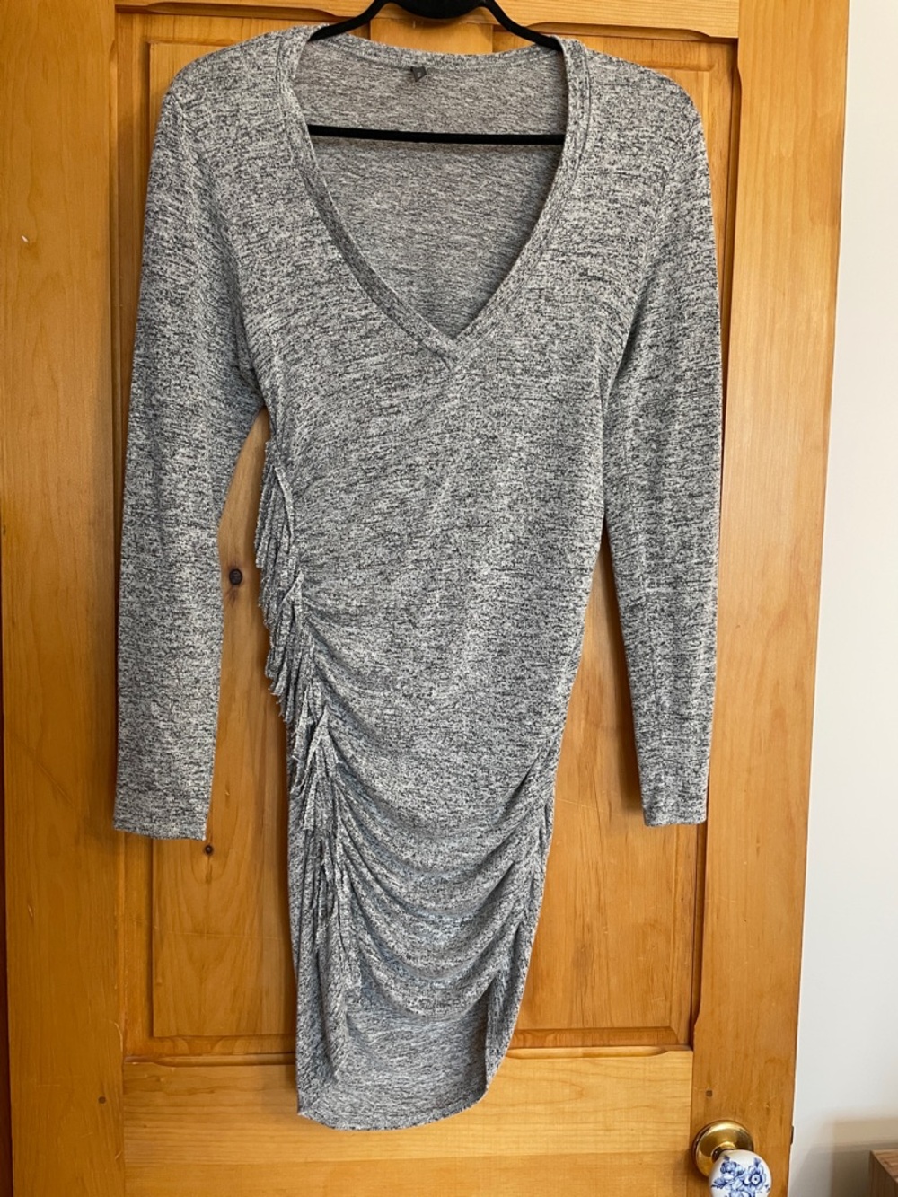 M.   Riller & Fount   Alluring Gray V-Neck Ruched Long-Sleeve Dress   REVOLVE